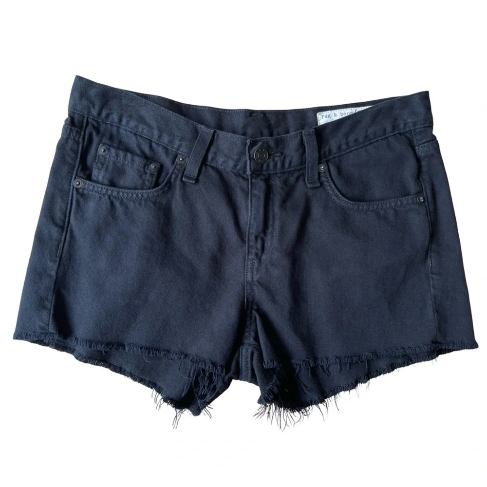 rag & bone Black Frayed Hem Jean Shorts - Picture 4 of 13
